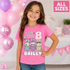 Labubu Bday Personalized Heavy Cotton Pink Shirt